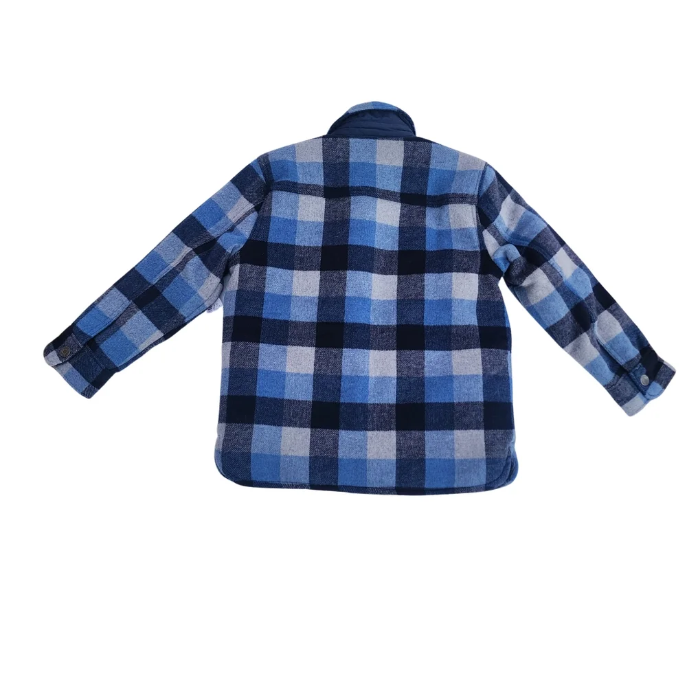 GAP Kids Boy's Work Shirt Jacket Shacket Lined Insulated Plaid Blue Gray, Size M